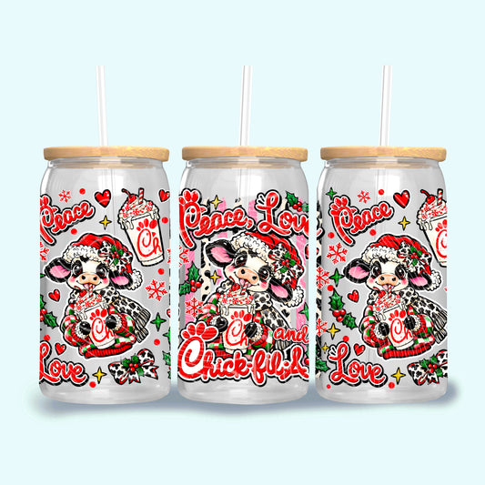Peace, Love And ChickFilA 16 oz Glass Wrap