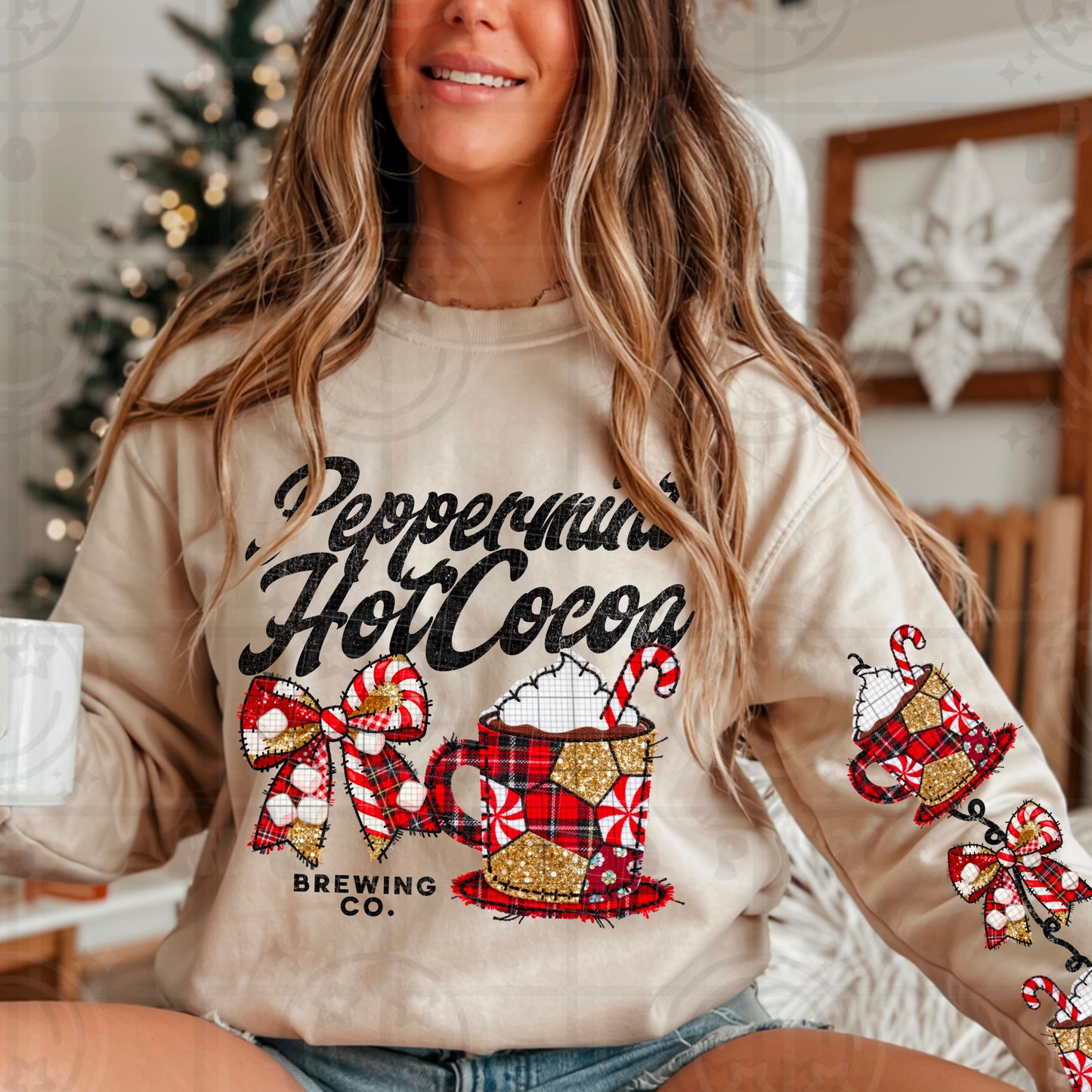 Peppermint Hot Cocoa Brewing Co Faux Embroidery DTF Print