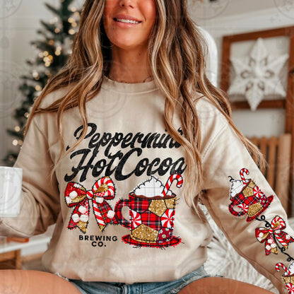 Peppermint Hot Cocoa Brewing Co Faux Embroidery DTF Print