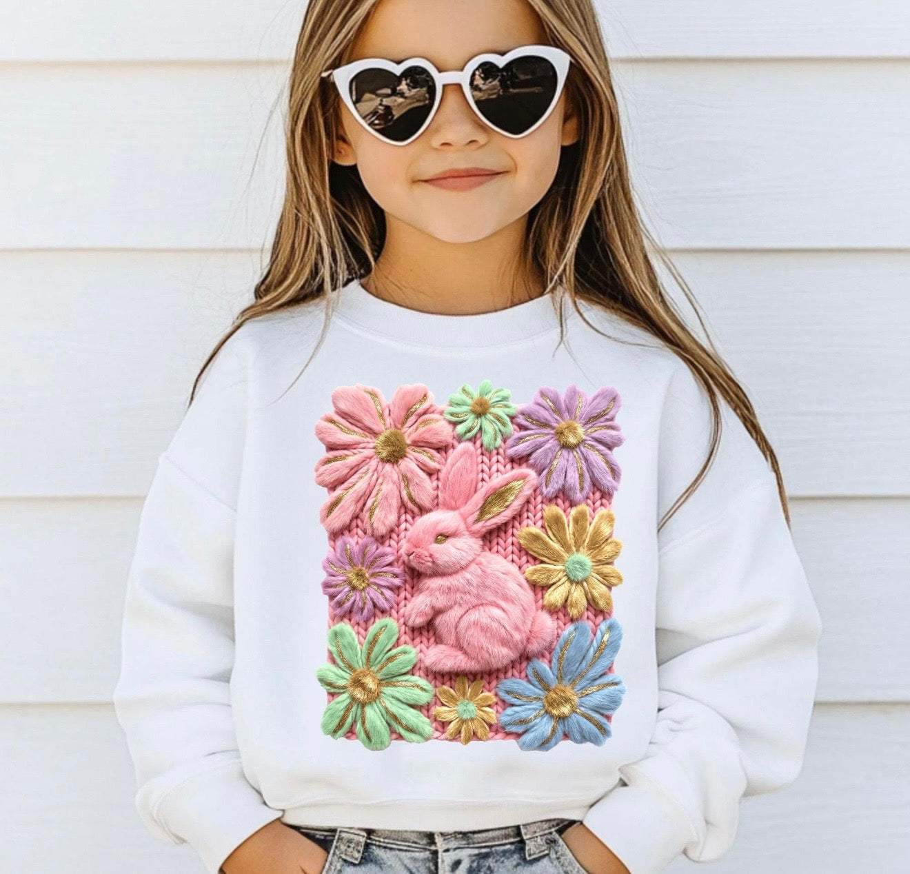 Spring Floral Bunny (Faux Embroidery) DTF Prints
