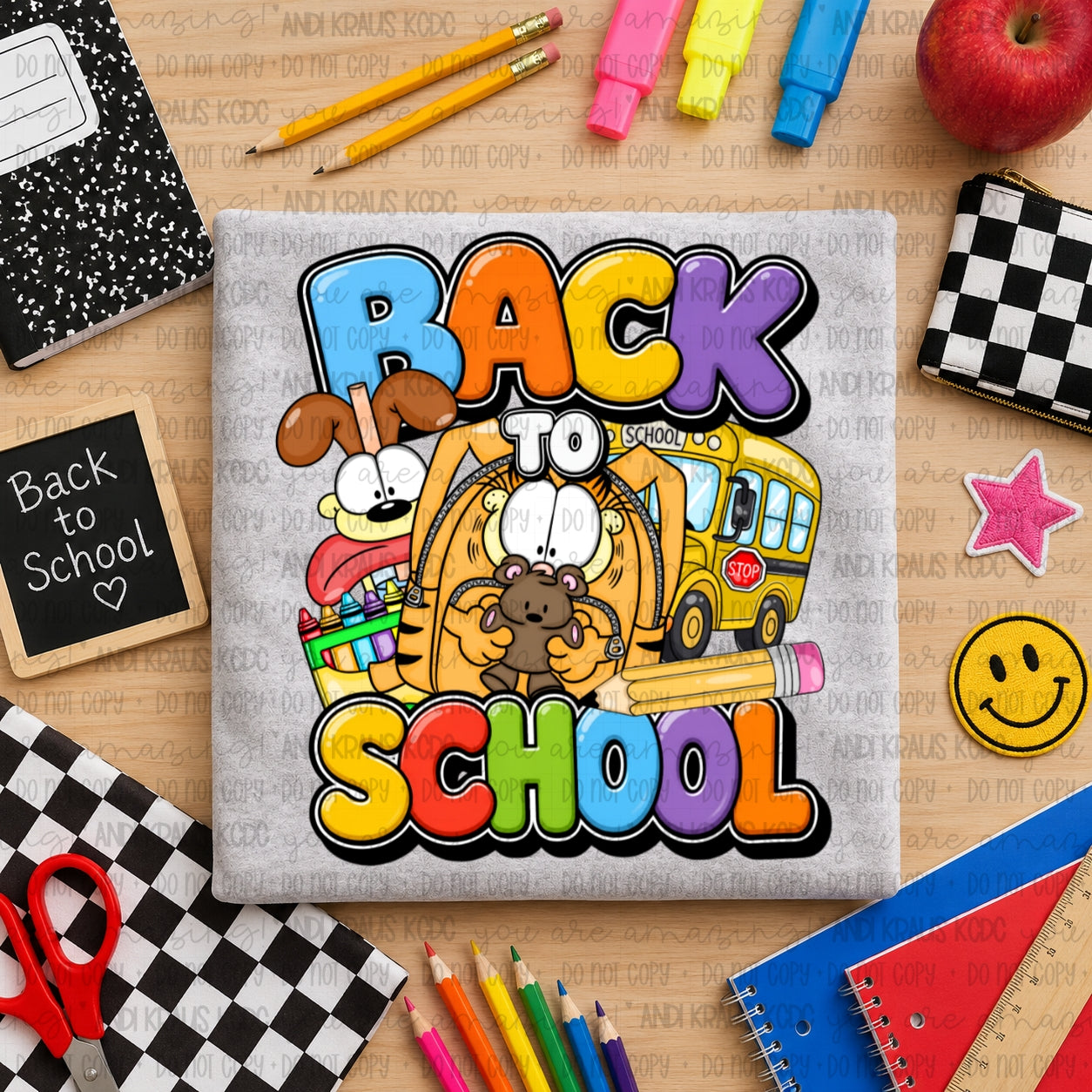 Back To School Garfield DTF Print