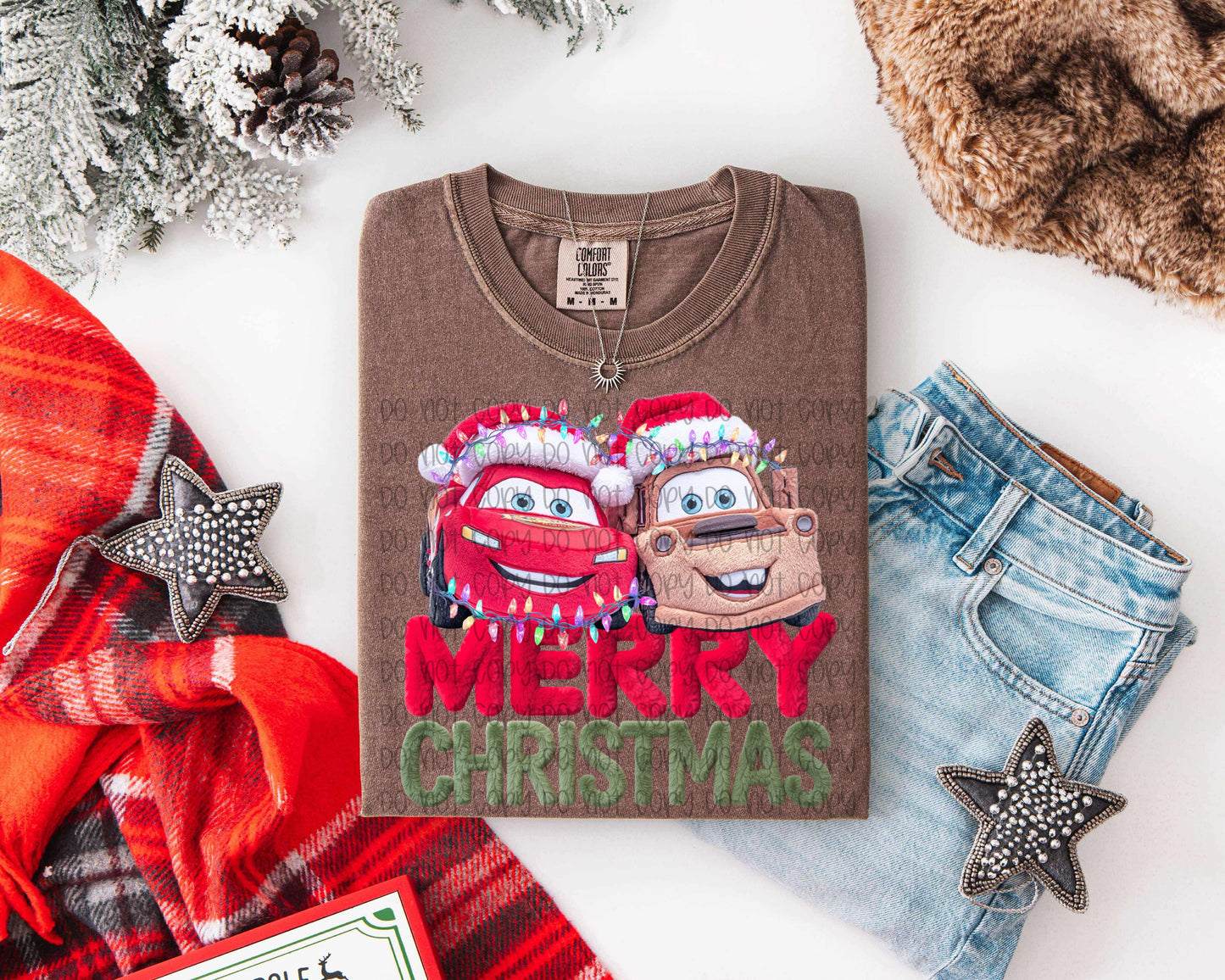 Merry Christmas Cars Faux Yarn  DTF Print