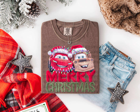 Merry Christmas Cars Faux Yarn  DTF Print