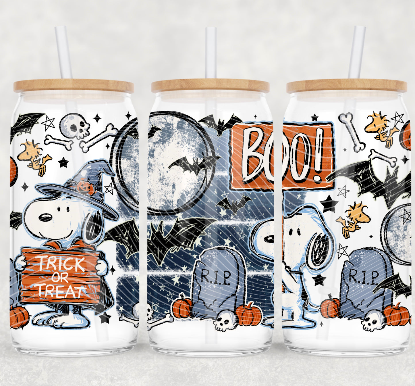 Halloween Peanuts 16 oz Glass Wrap