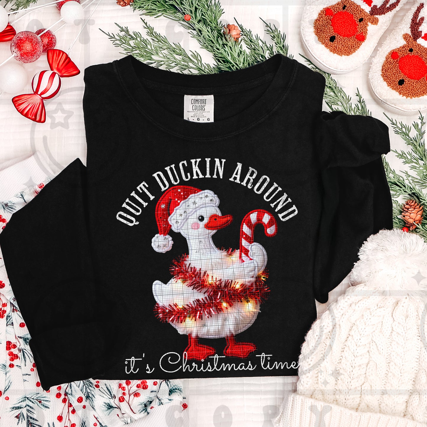 Quit Ducking Around It’s Christmas Time Faux Embroidery DTF Print