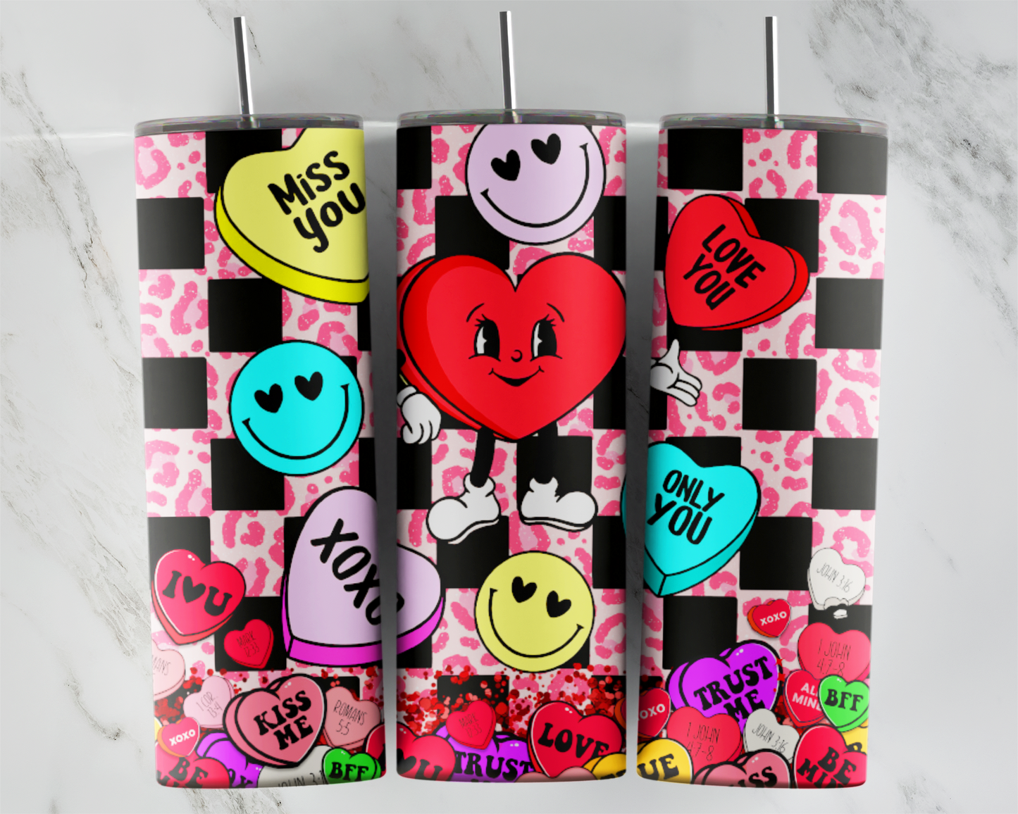 Candy Hearts Checkered Pink Valentine