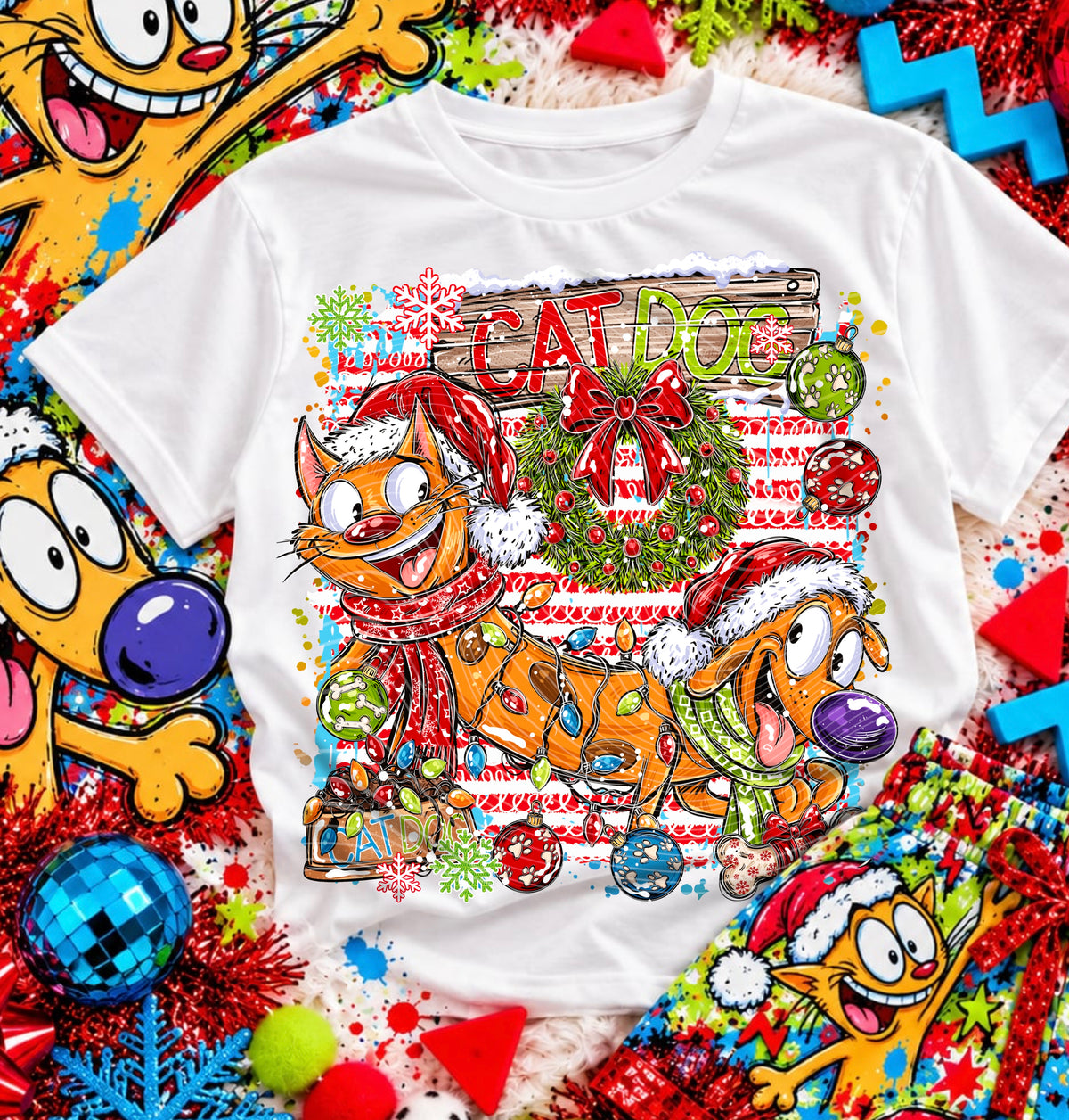 Cat Dog 90’s Christmas DTF Print