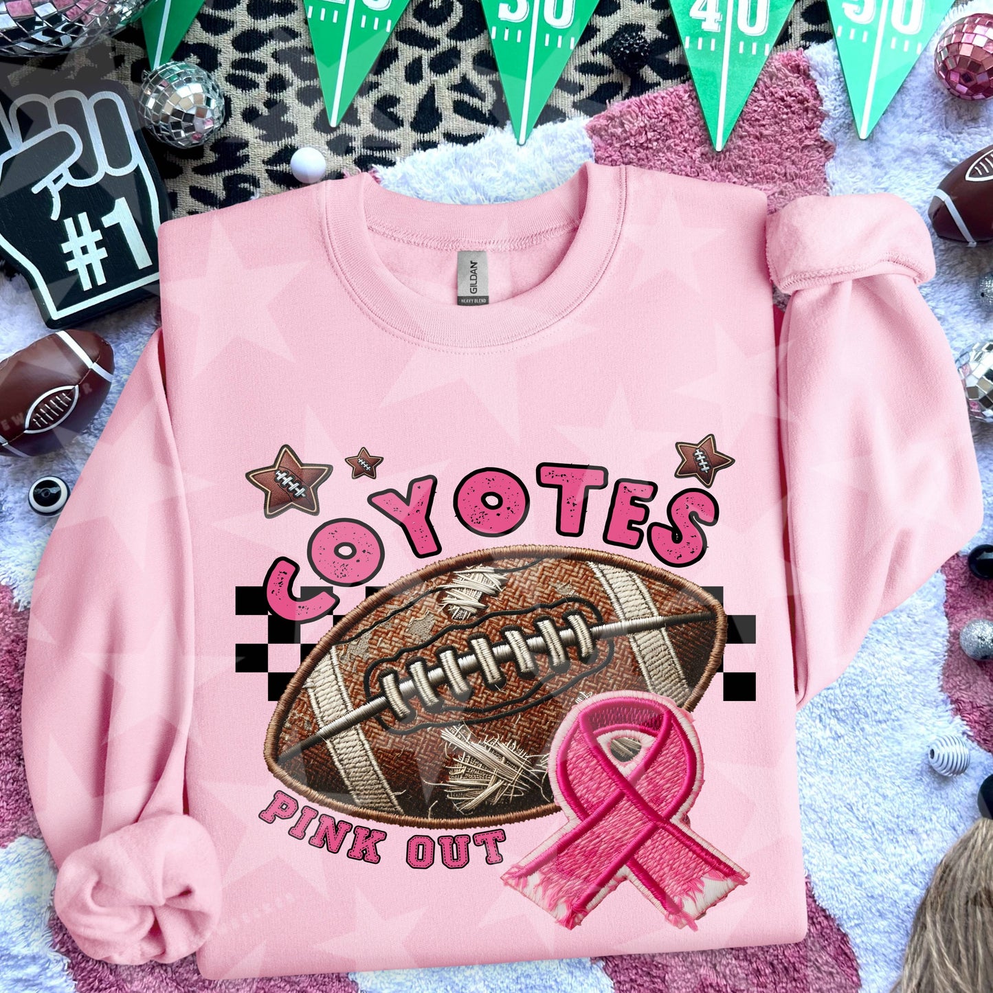 Pink Out Football Font DTF Print