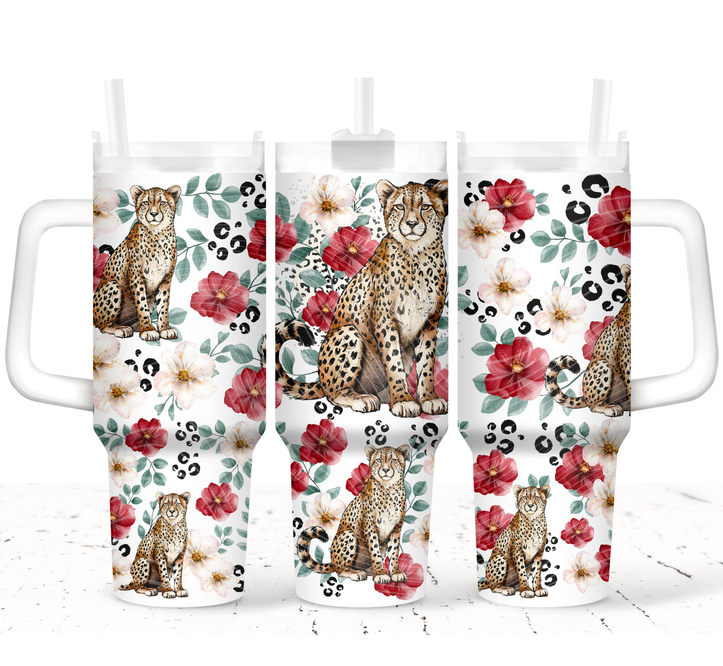 Floral Cheetah 40 oz Tumbler Print