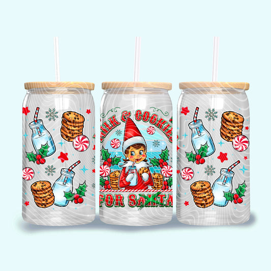 Elf Milk And Cookies / Girl Version 16 oz Glass Can Wrap