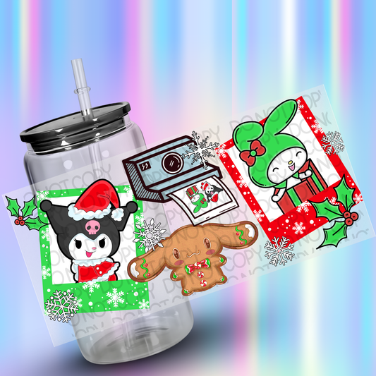 Christmas Kawaii Friends 16 oz Glass Wraps