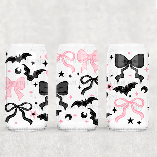 Girly Bats And Bows 16 oz Glass Wraps