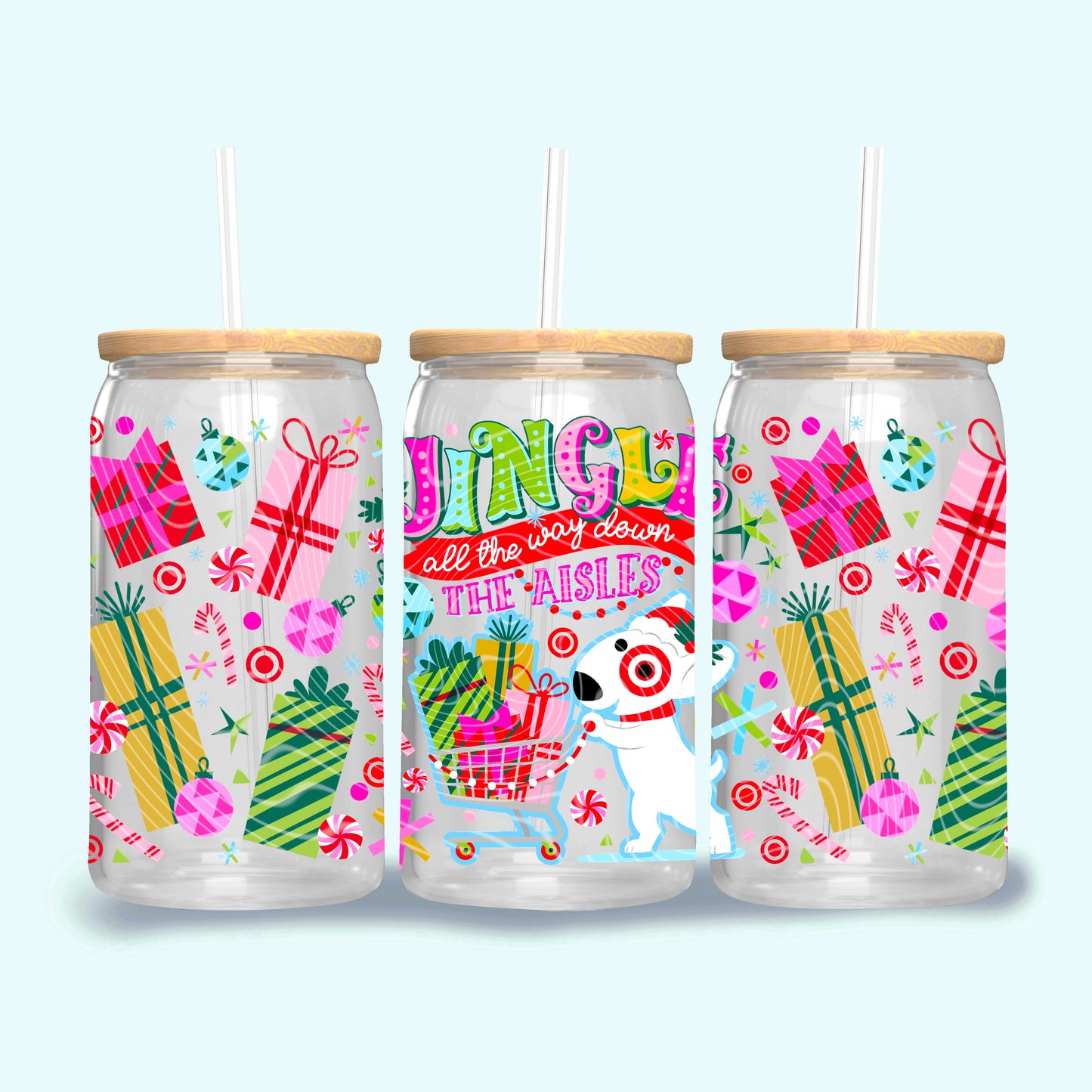 Jingle All The Way Down The Aisles 16 oz Glass Wraps