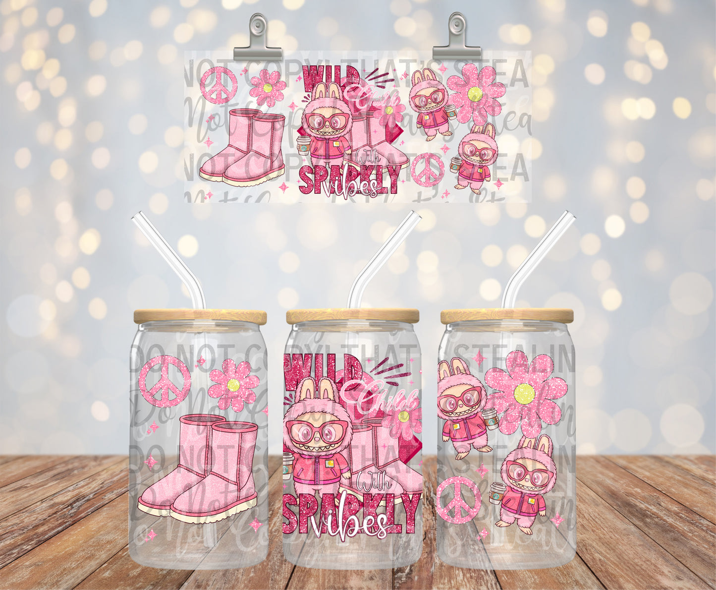 Wild Child With Sparkly Vibes 16 oz Glass Wraps