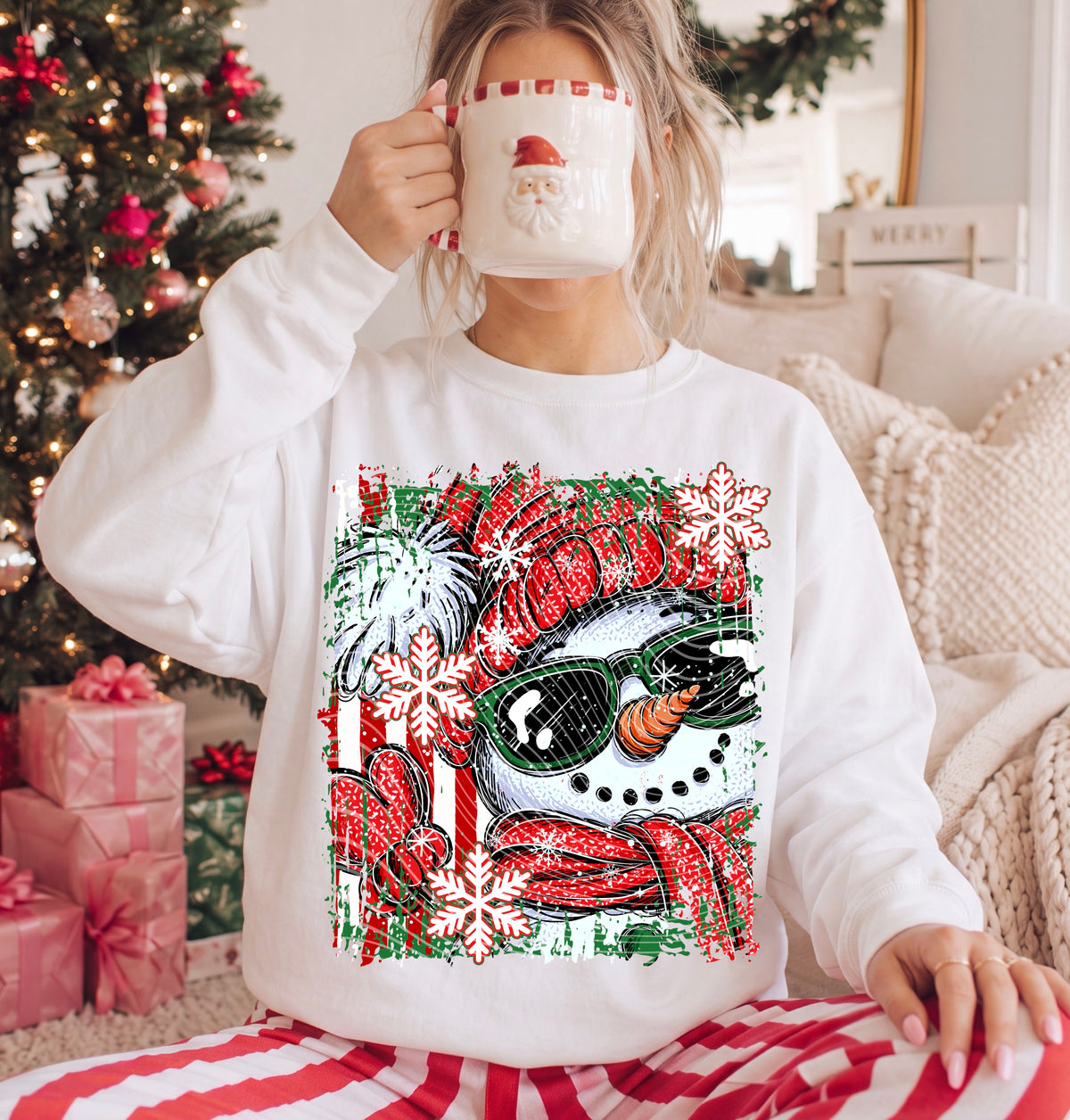 Snowman Selfie Red Style DTF Print