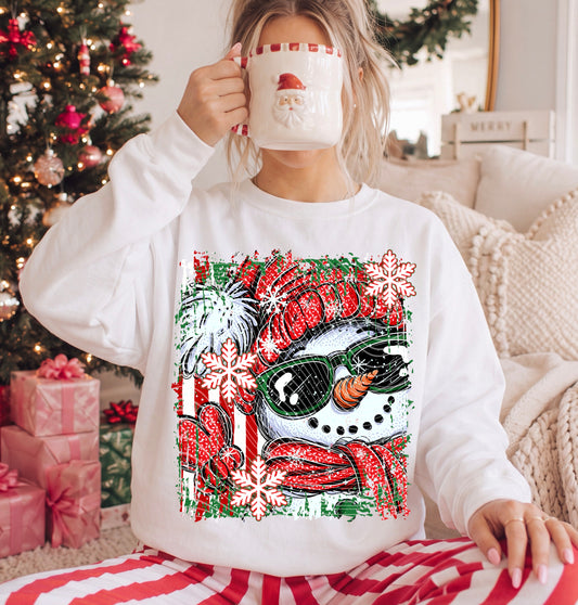Snowman Selfie Red Style DTF Print