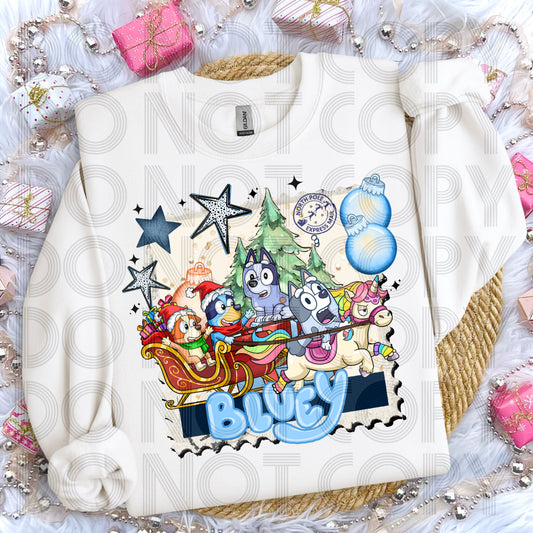 Christmas Blue Stamp DTF Prints