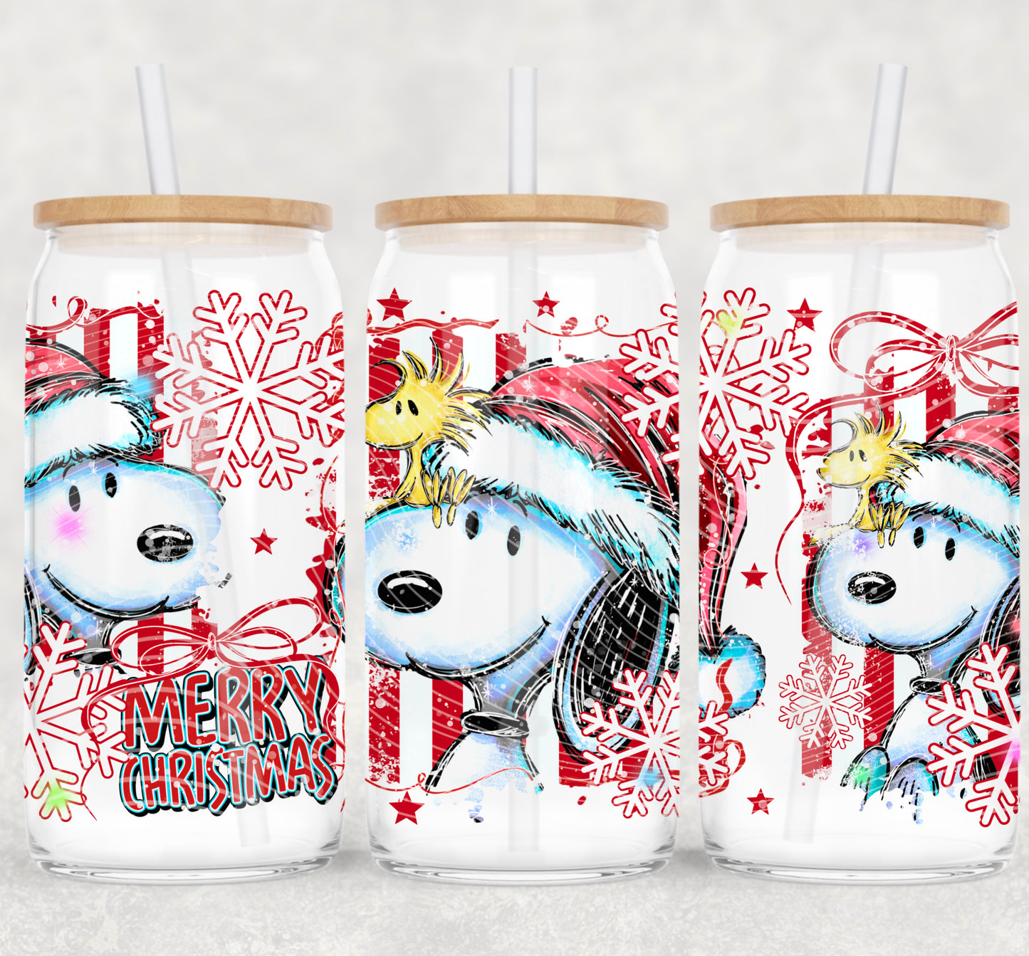 Christmas Snoopy 16 oz Glass Wraps
