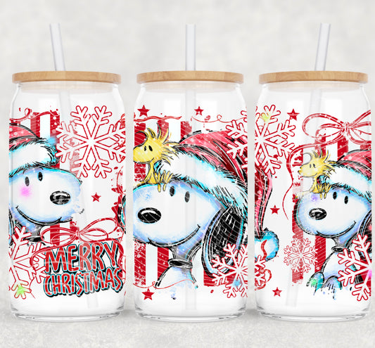 Christmas Snoopy 16 oz Glass Wraps