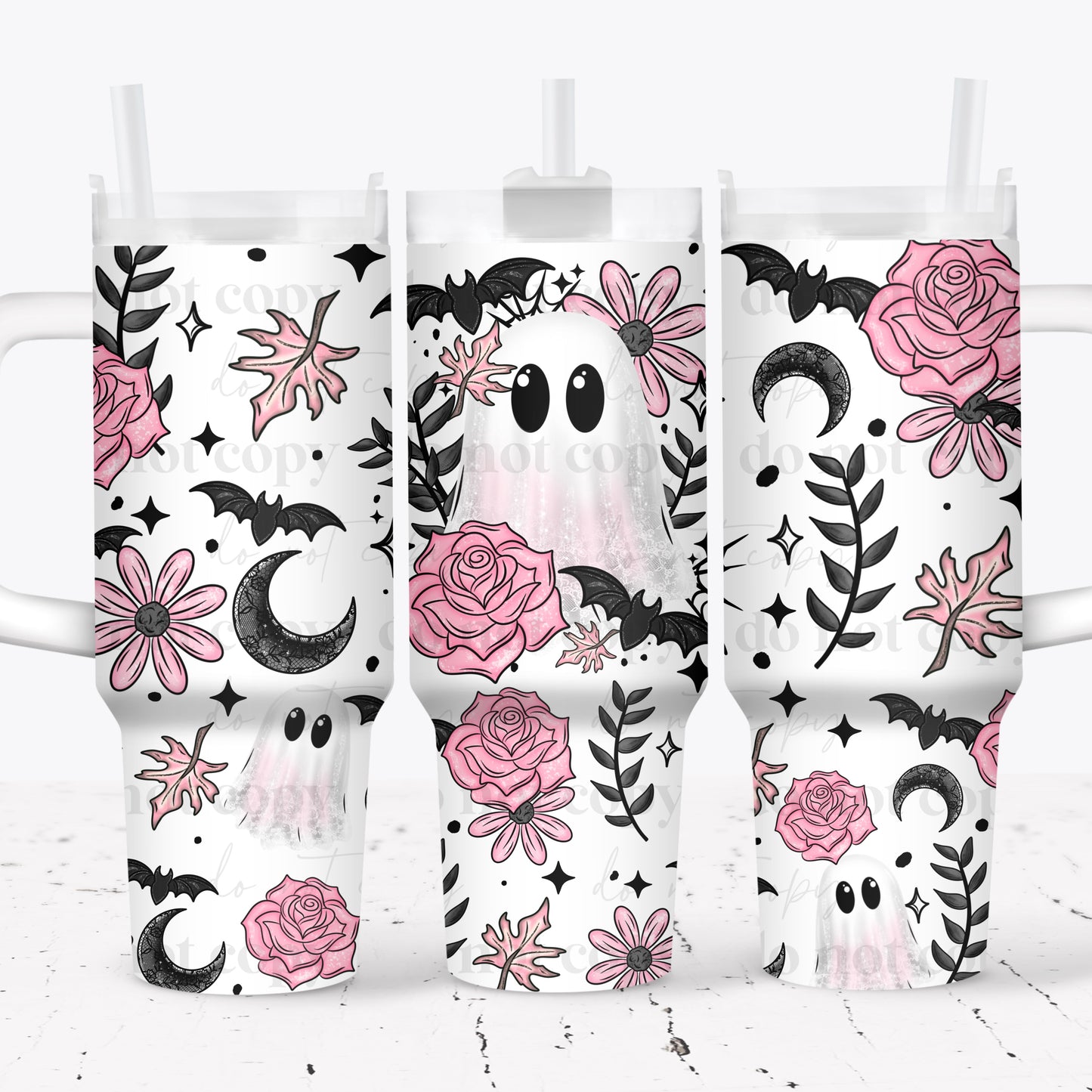 Pink Floral Ghost 40 oz Tumbler Prints
