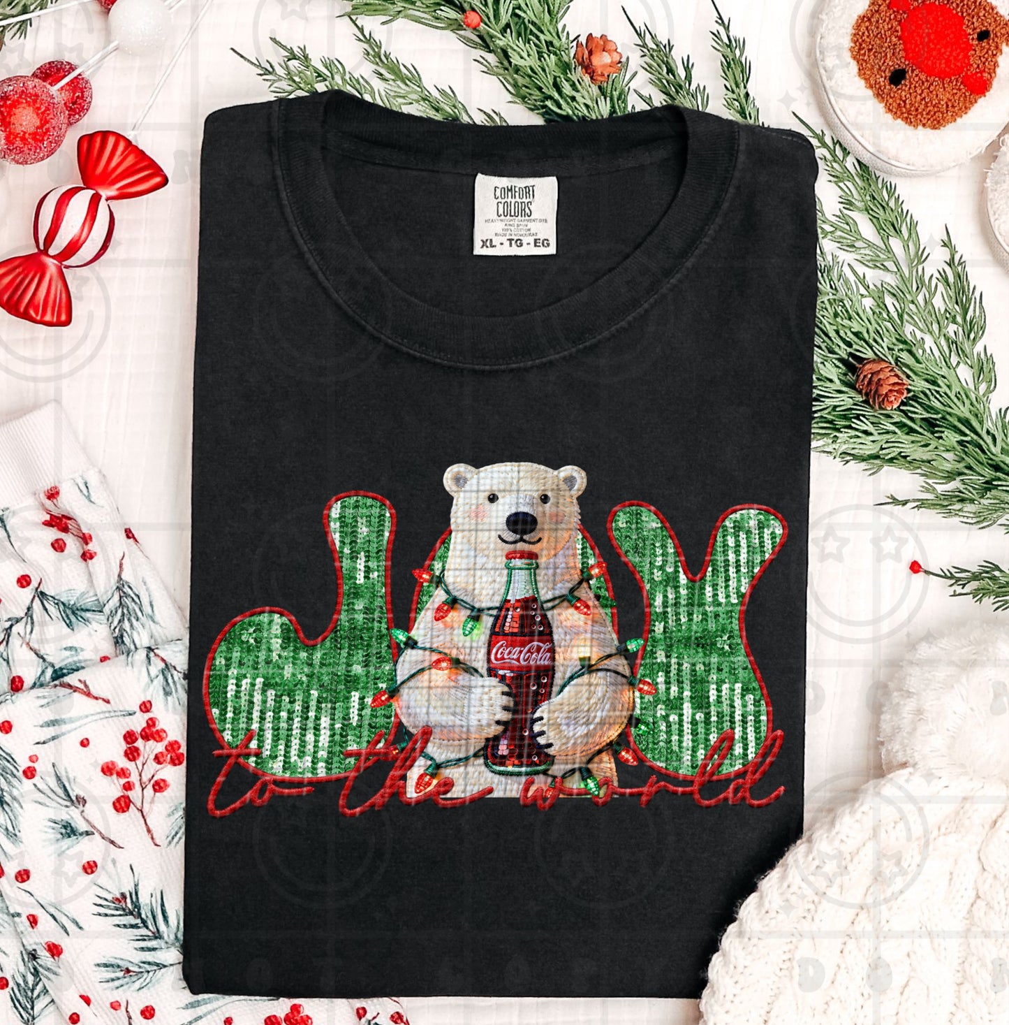 Joy To The World Cola (Faux Sequin Embroidery) DTF Prints