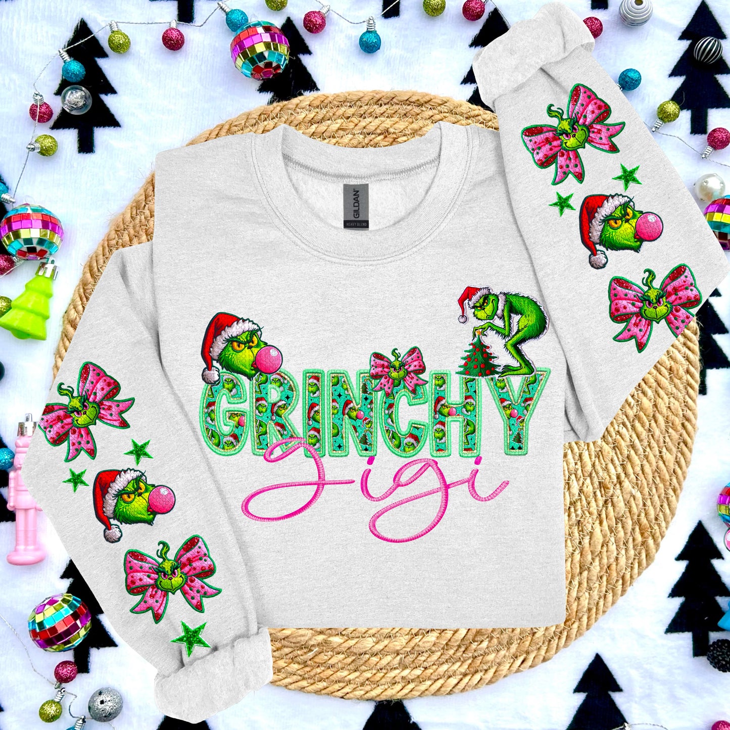 Grinchy Collection Faux Embroidery DTF Print