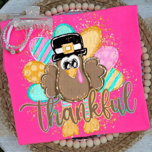 Thankful Glitter Turkey DTF Print