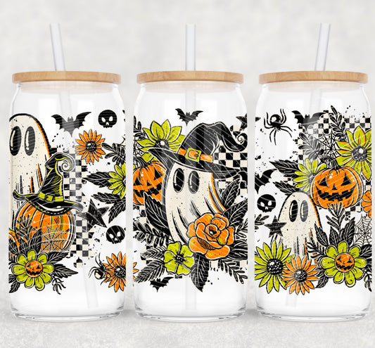 Floral Ghostie 16 oz Glass Wraps