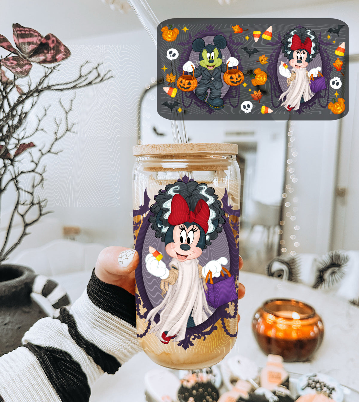 Frankenstein Mouse Couple (Style 3) 16 oz Glass Wrap