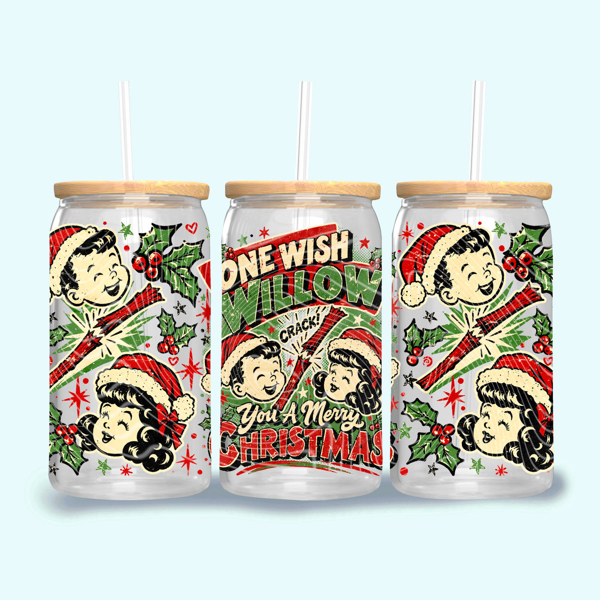 One Wish Willow You A Merry Christmas 16 oz Glass Wrap