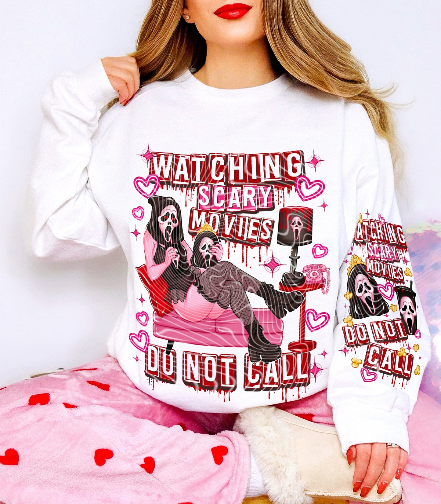 Watching Scary Movies Do Not Call DTF Prints