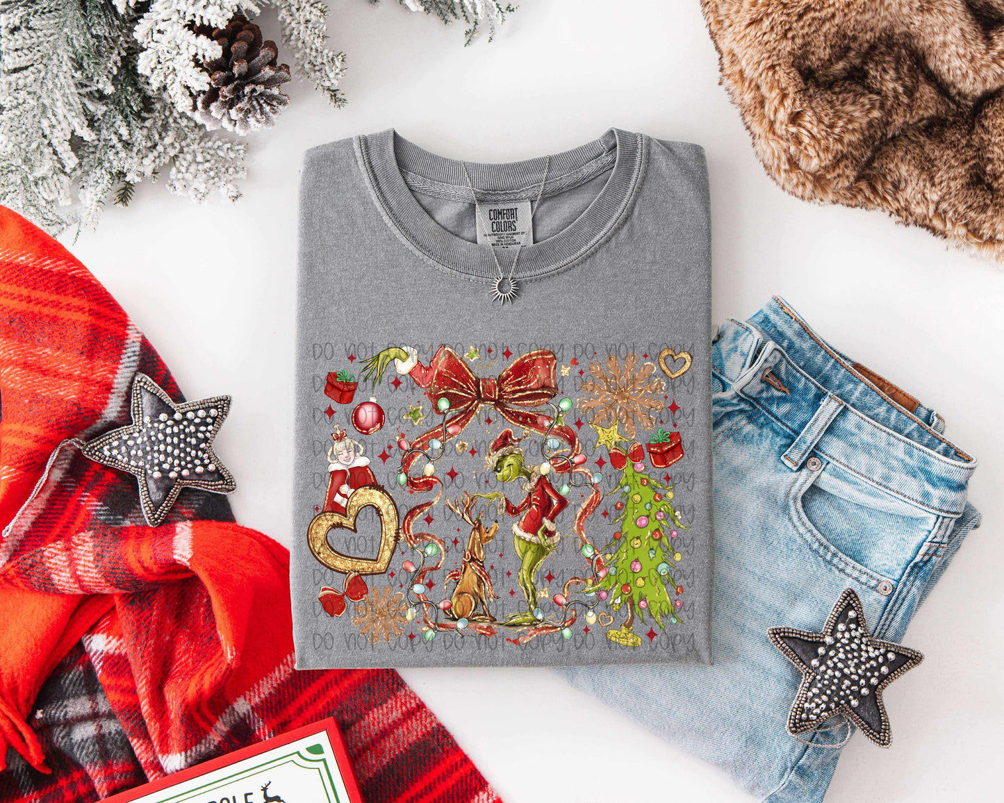 Glitter Grinch Collage DTF Print