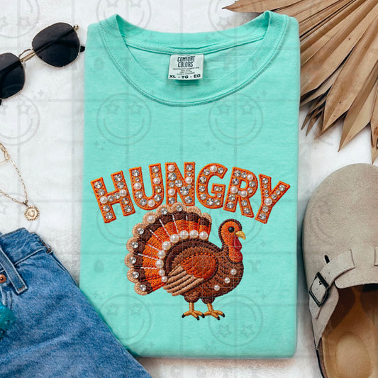 Hungry Turkey (Faux Rhinestone Embroidery) DTF Prints