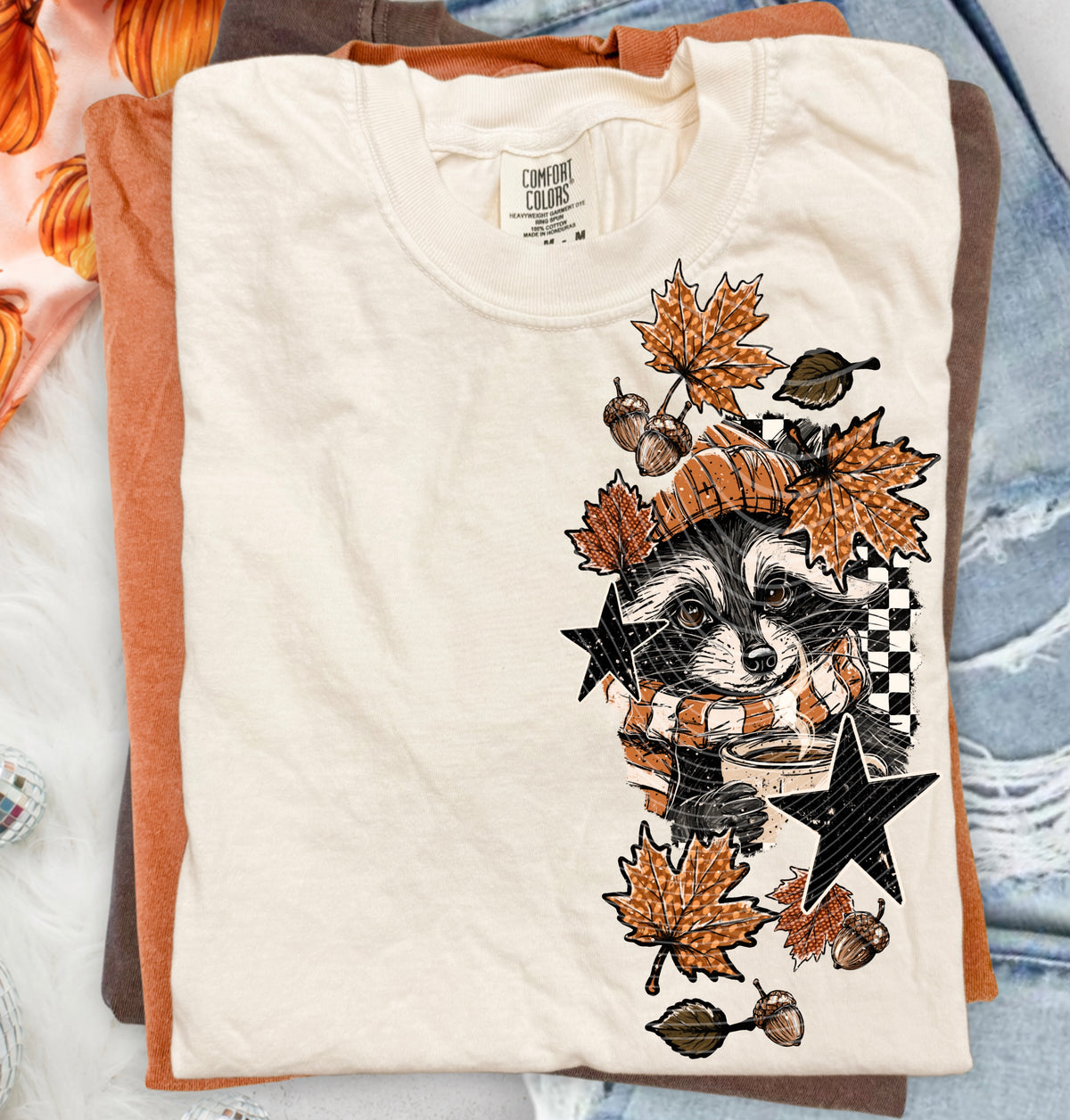 Fall Raccoon Checkered DTF Print