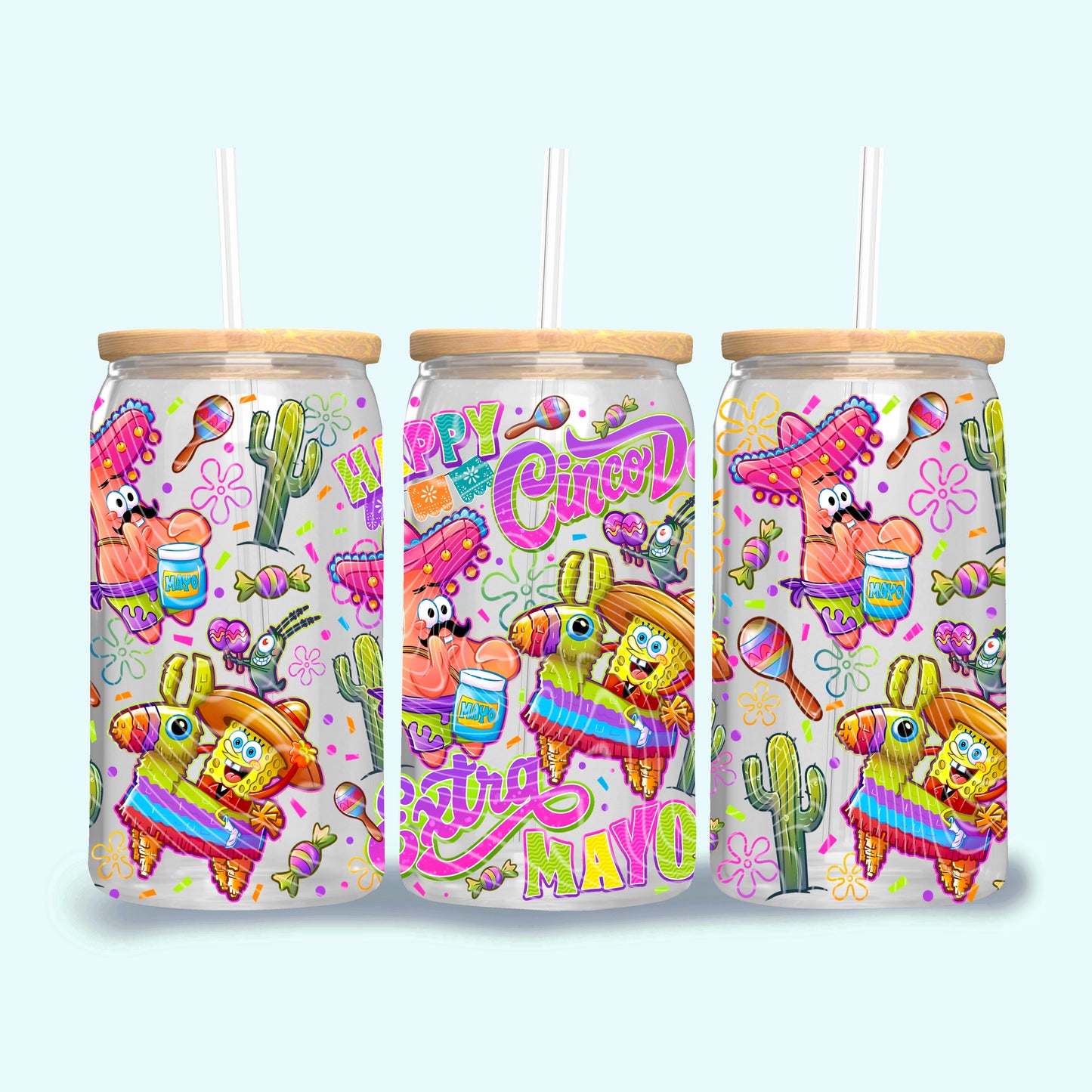 Happy Cinco De Extra Mayo 16 oz Glass Wraps