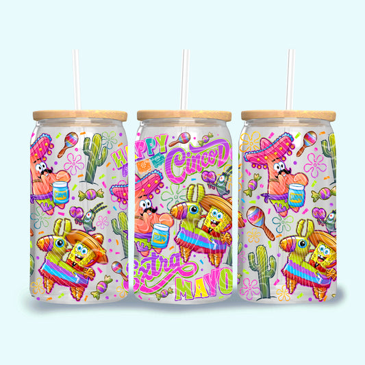 Happy Cinco De Extra Mayo 16 oz Glass Wraps