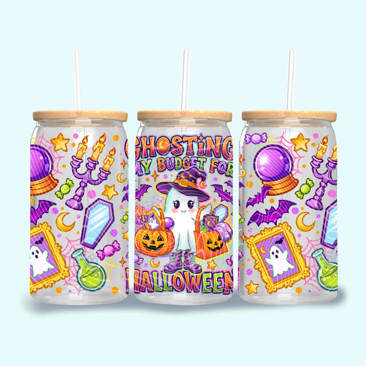 Ghosting My Budget For Halloween 16 oz Glass Wrap