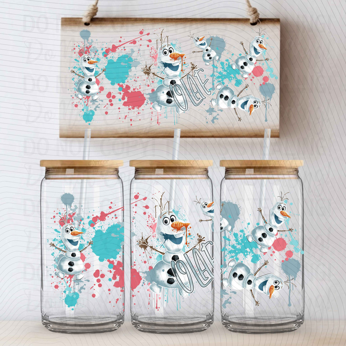 Paint Splatter Olaf 16 oz Glass Wrap