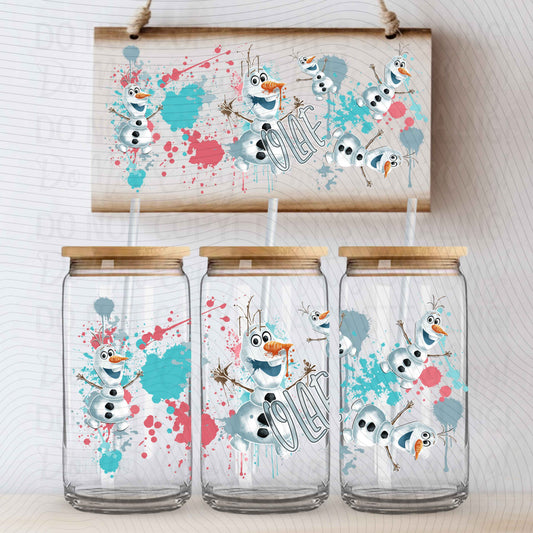 Paint Splatter Olaf 16 oz Glass Wrap