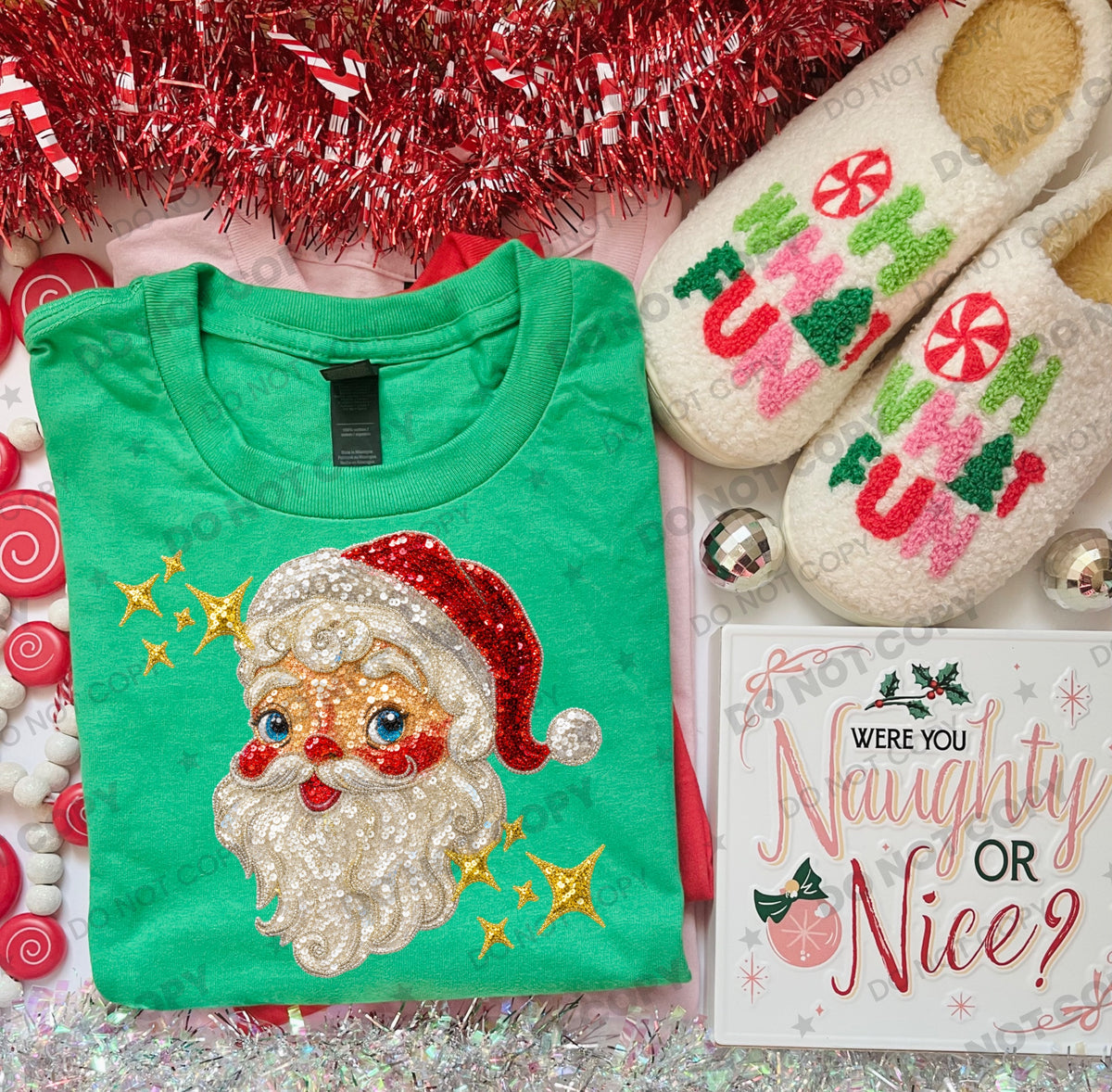 Vintage Sequin Santa Light Tone (Faux Sequin) DTF Print
