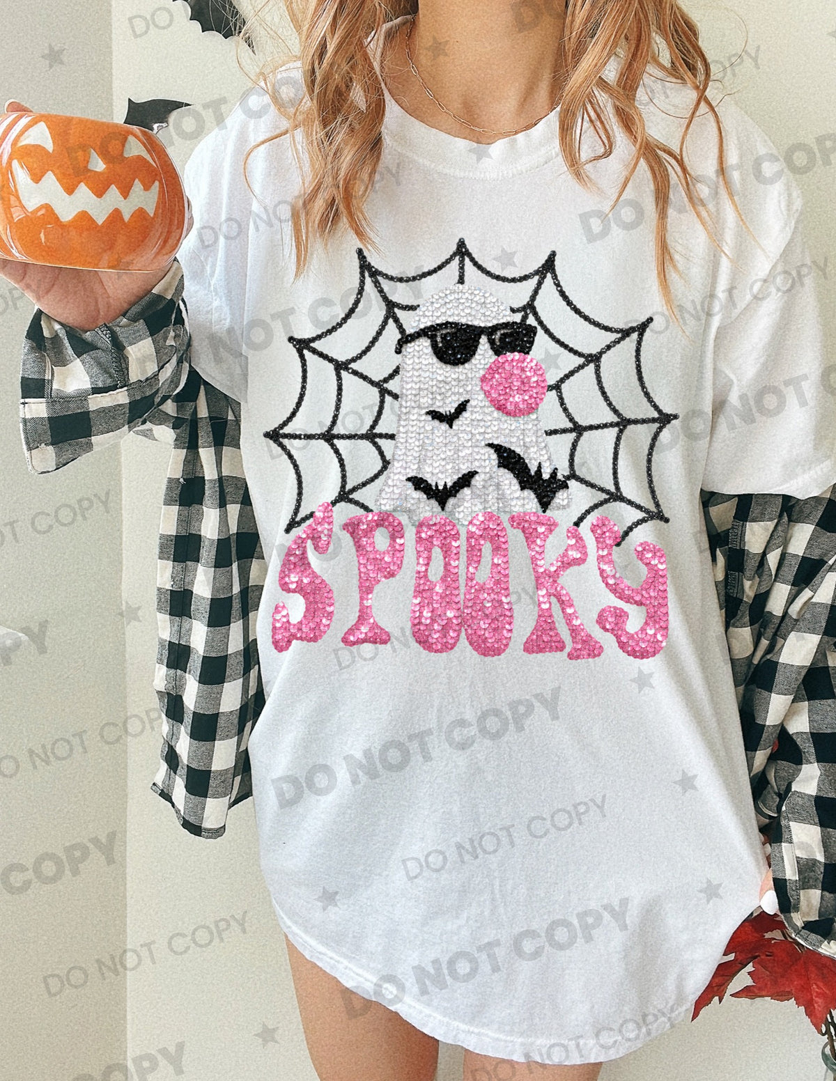 Spooky Bubblegum Ghost (Faux Sequin) DTF Print