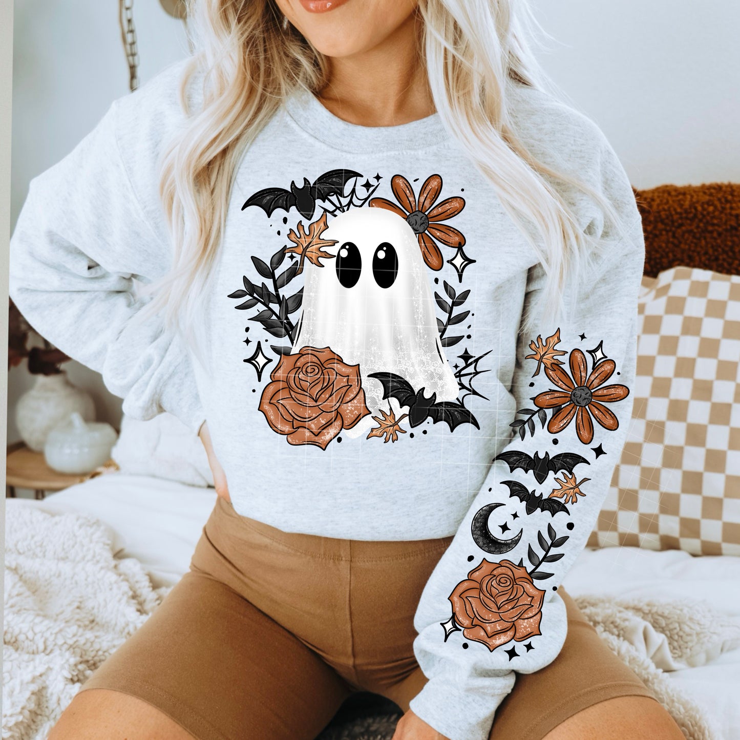 Orange Floral Ghost DTF Prints