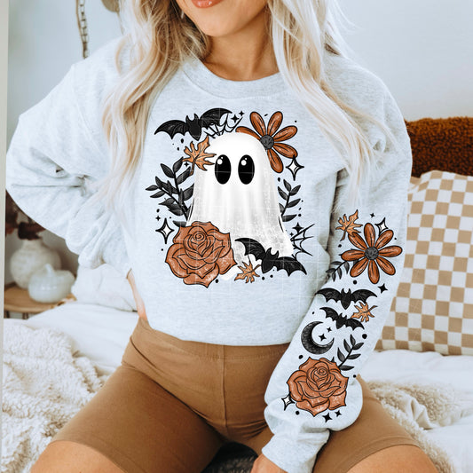 Orange Floral Ghost DTF Prints
