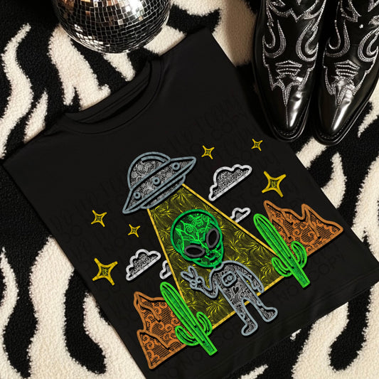 Desert Alien Faux Embroidery DTF Print