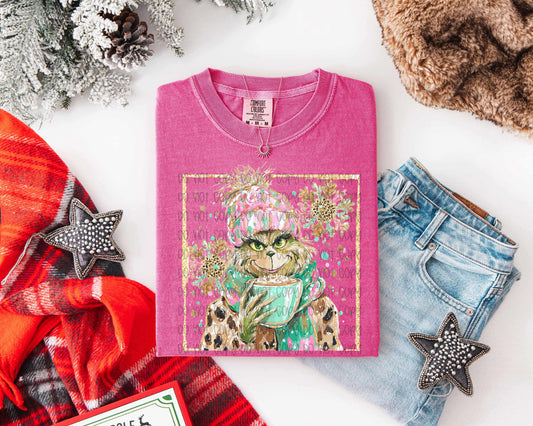 Coffee Grinch (Pastel Brush Strokes) DTF Print