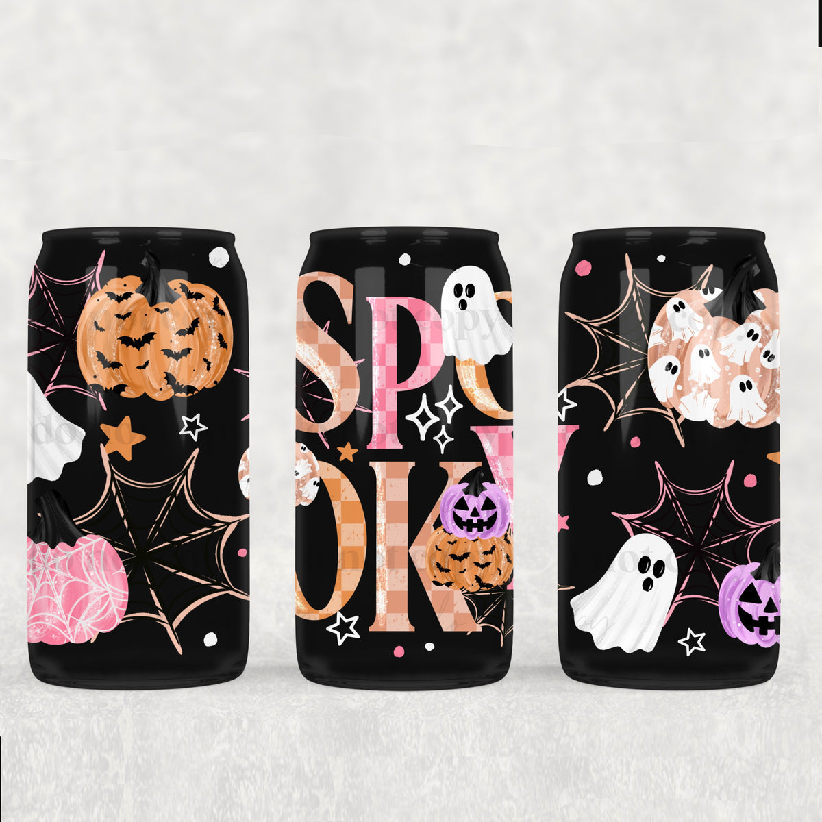 Spooky Patterned Pumpkins 16 oz Glass Wrap