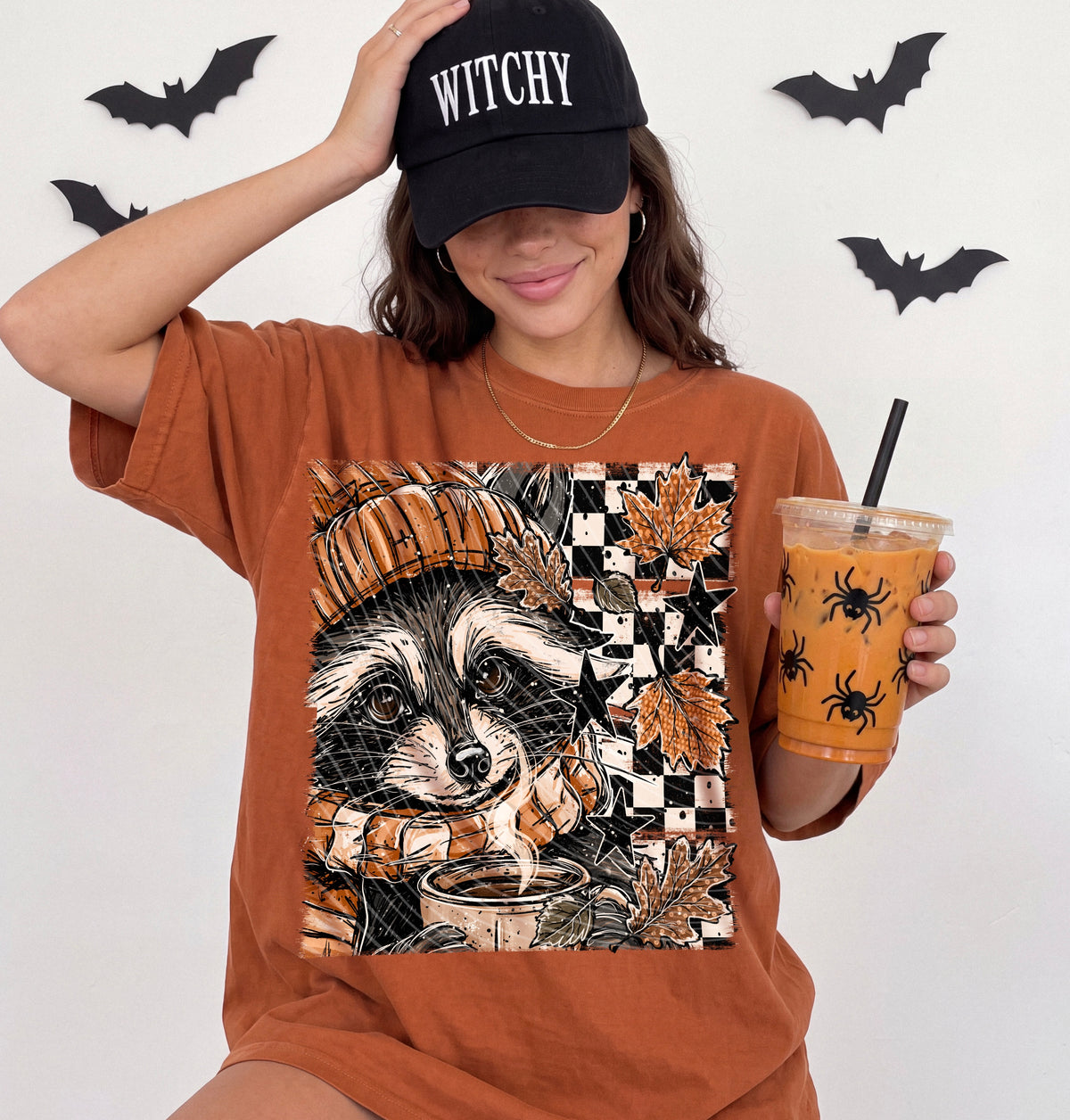 Fall Raccoon Checkered DTF Print
