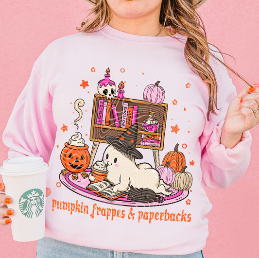 Ghost Pumpkin Frappes and Paperbacks DTF Print