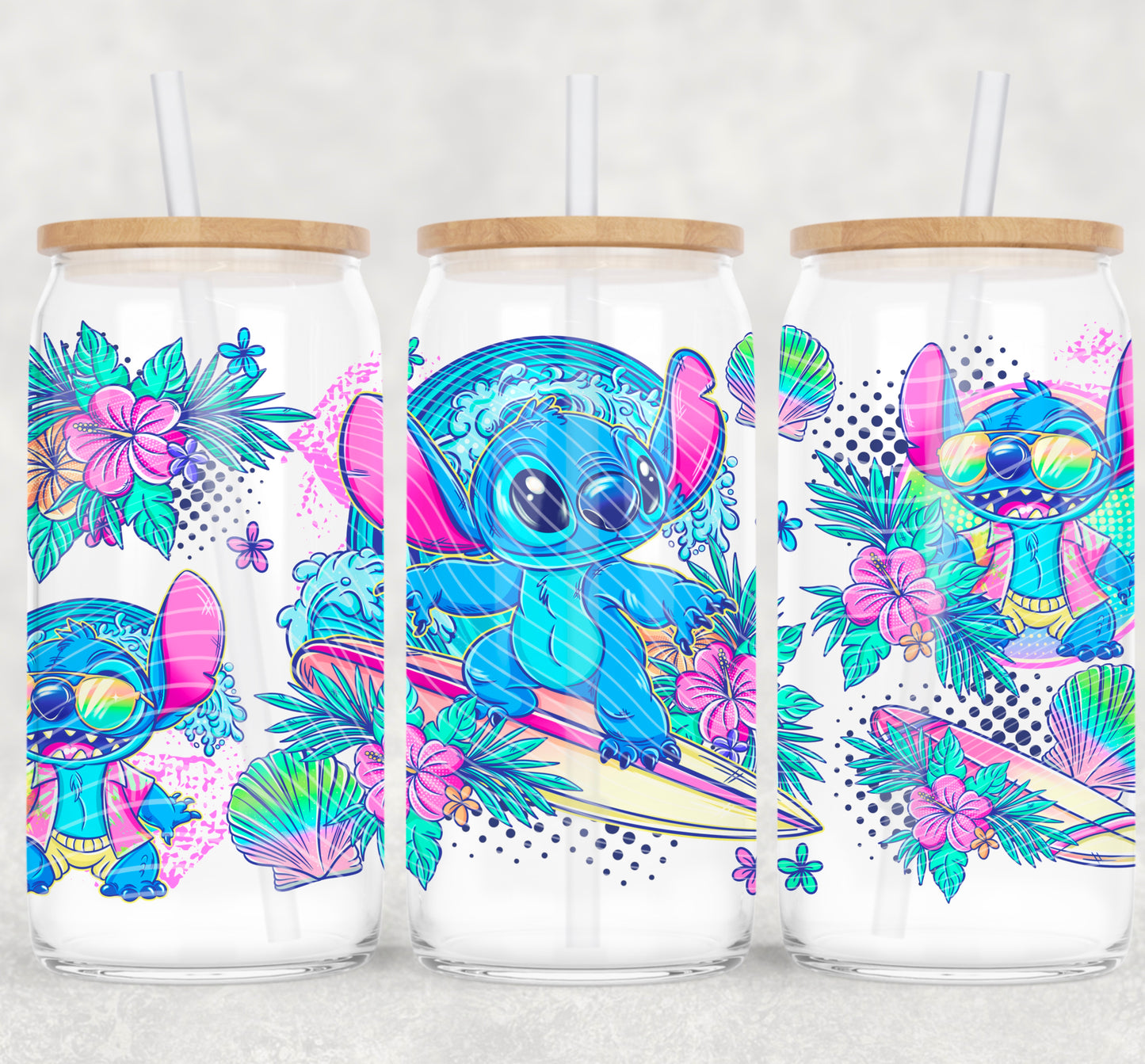Summertime Stitch 16 oz Glass Can Wraps