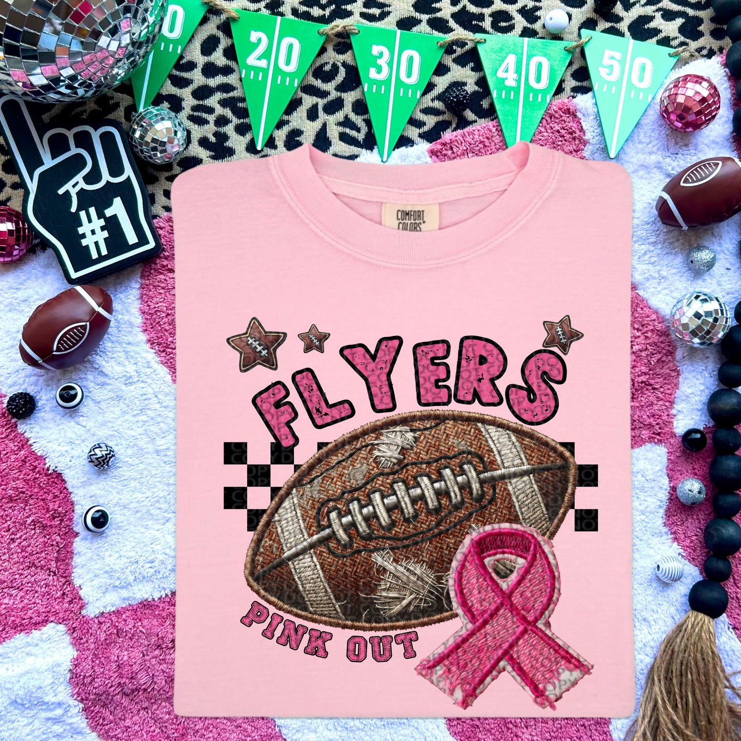 Pink Out Football Font DTF Print